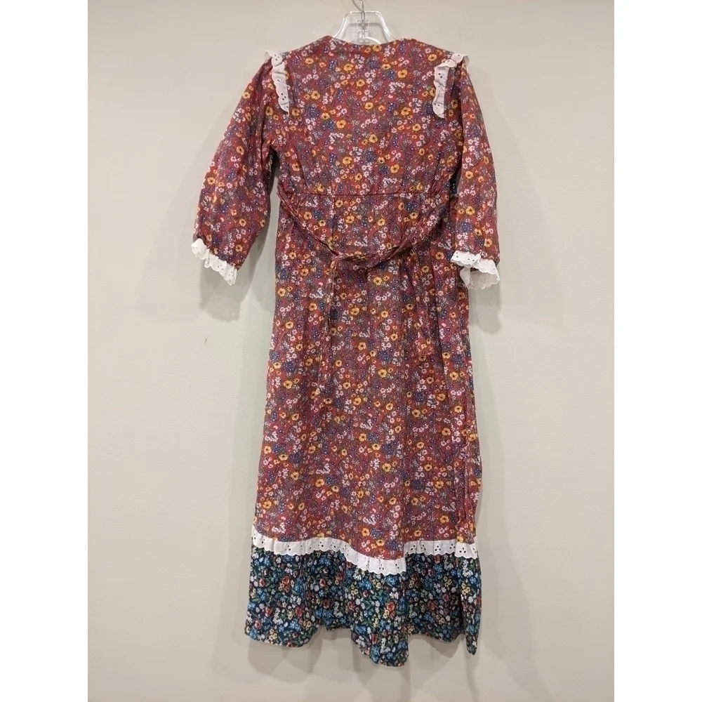 Vintage Union Tag 70's Prairie Patchwork Floral Tie Back Dress Size 6